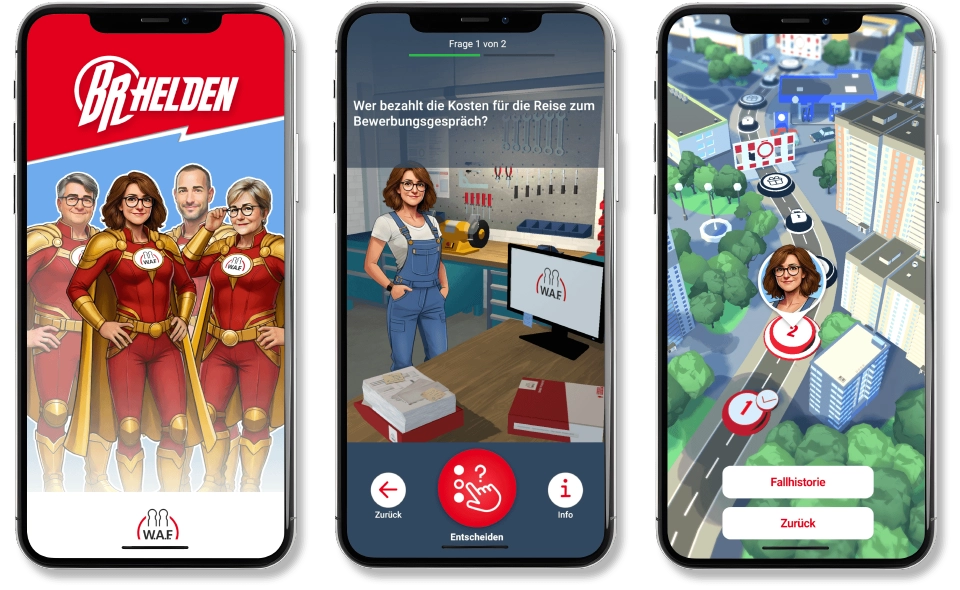 Three screenshots showing previews of the game BR-Helden.
