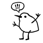 Lemon shaped bird with a speechbubble full of exclamation marks